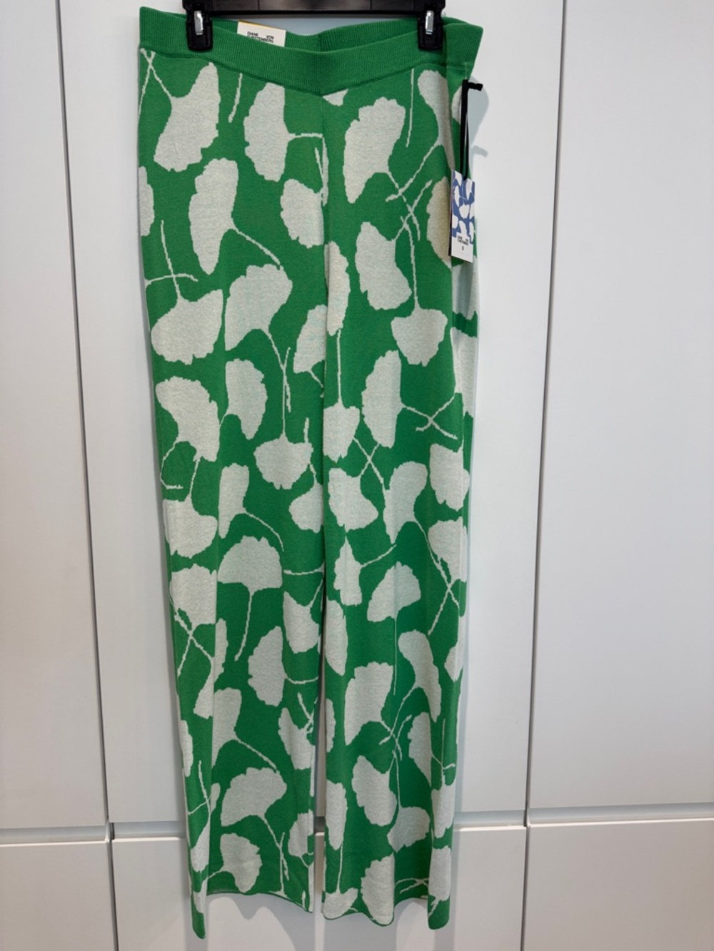Diane Von Furstenberg Green & Cream Floral Knit Pants